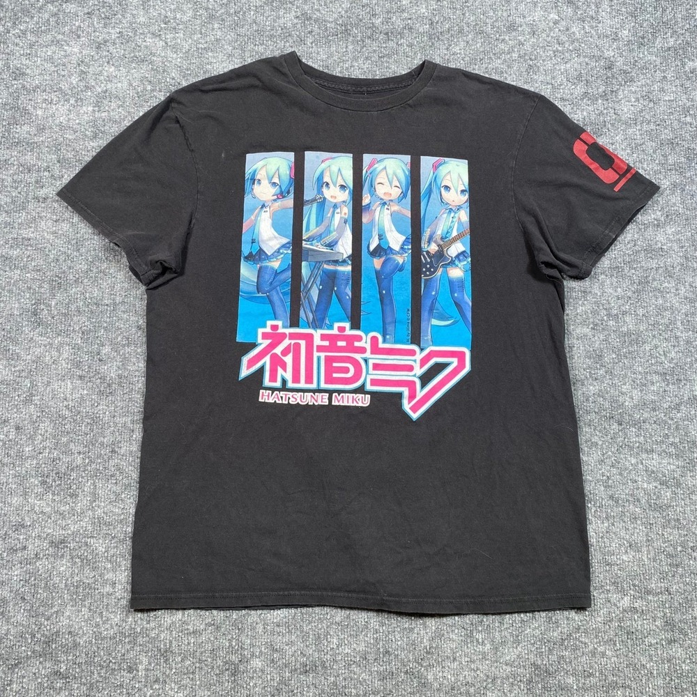 Hatsune Miku Graphic T-Shirt Mens Large Black Anime Vocaloid 01 Sleeve‎ Print